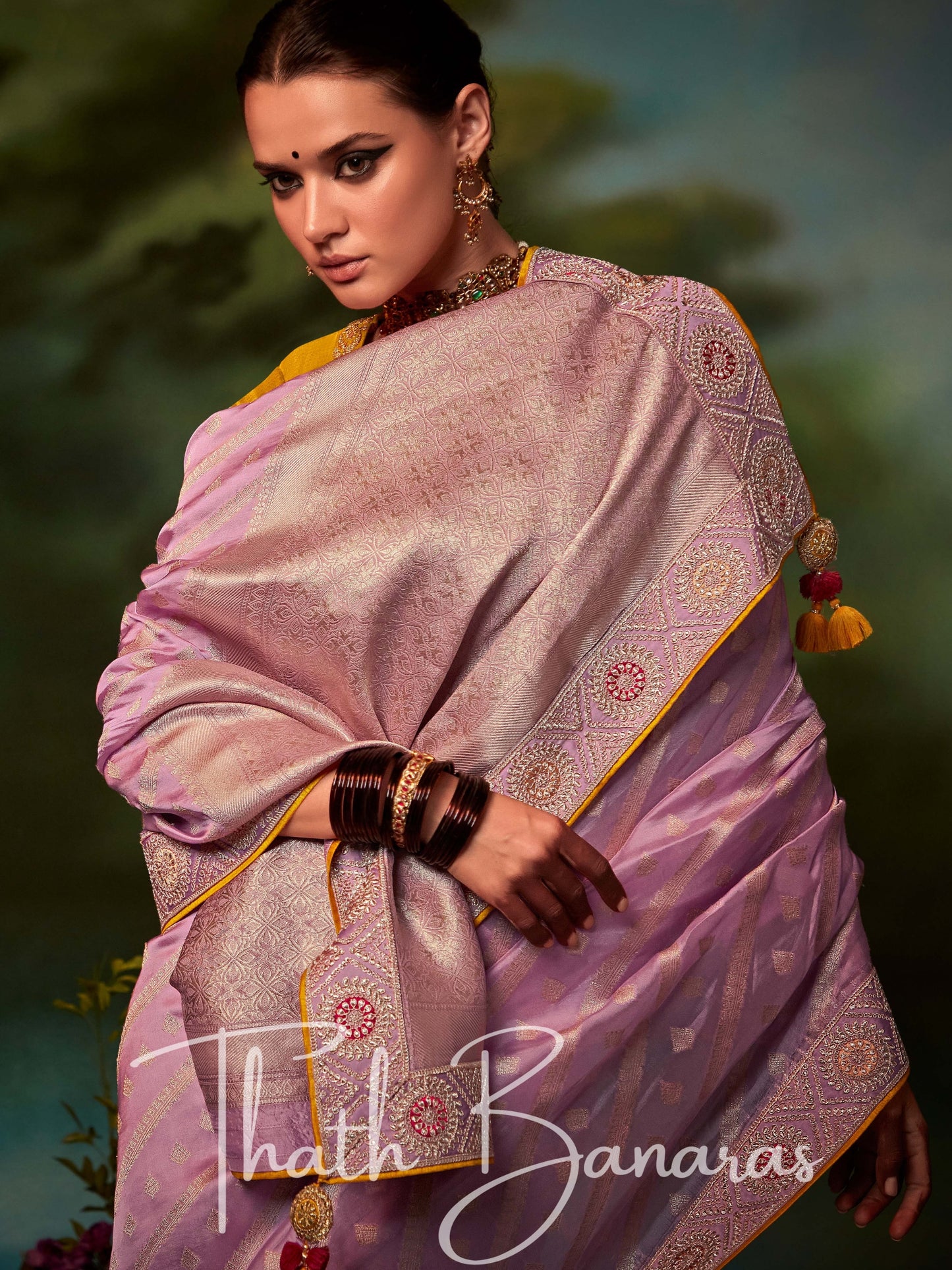 Pastel Pink Fancy Fabric With Stitched Border with Designer Embroidery Worked Blouse