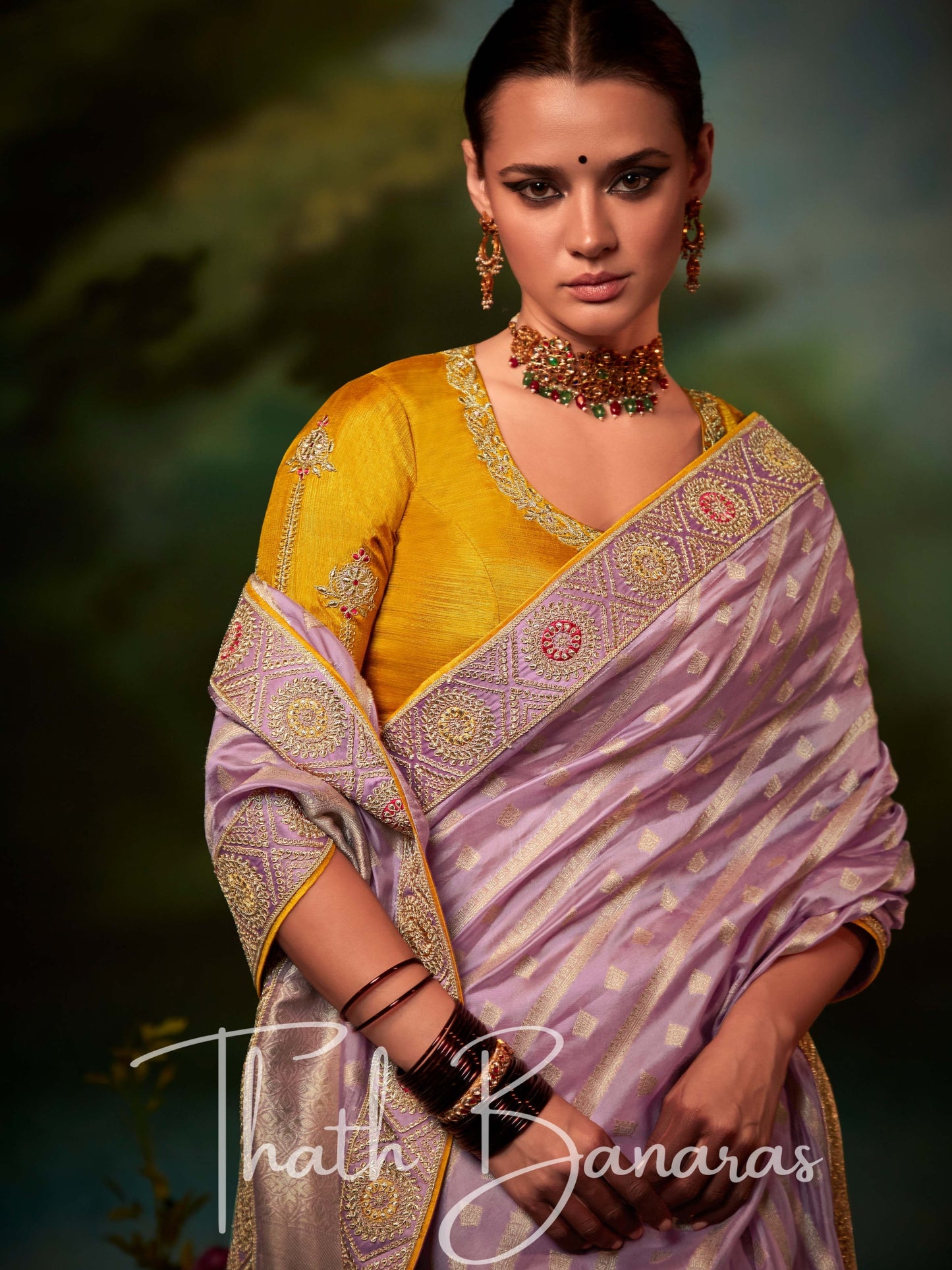 Pastel Pink Fancy Fabric With Stitched Border with Designer Embroidery Worked Blouse