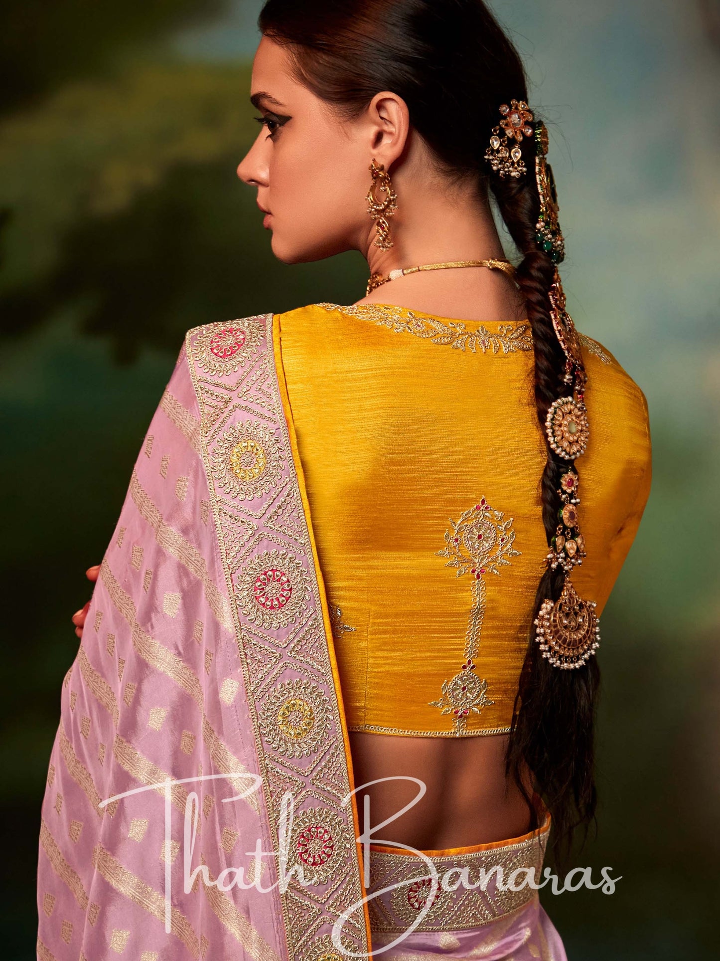 Pastel Pink Fancy Fabric With Stitched Border with Designer Embroidery Worked Blouse