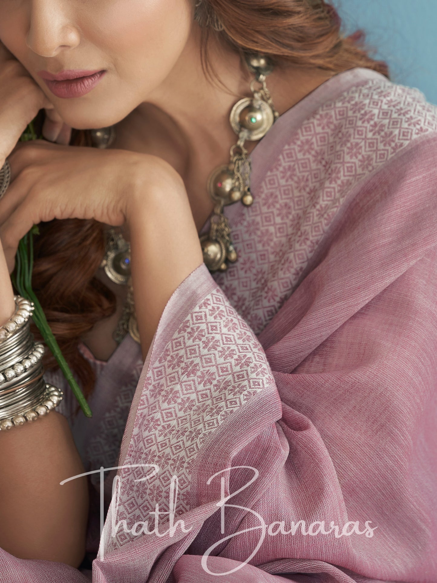 Fuscia pink Soft Linen Silk with Chikhankhari Weaved Border