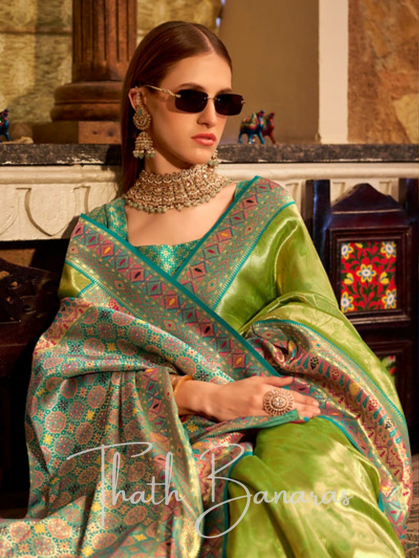 Elegant Pista Green Tissue Silk Saree with Zari Weaving and Intricate Blouse Work