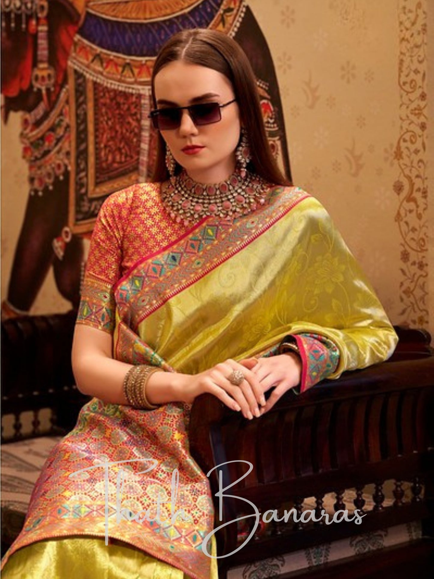 Elegant Fuel Yellow Tissue Silk Saree with intricate work
