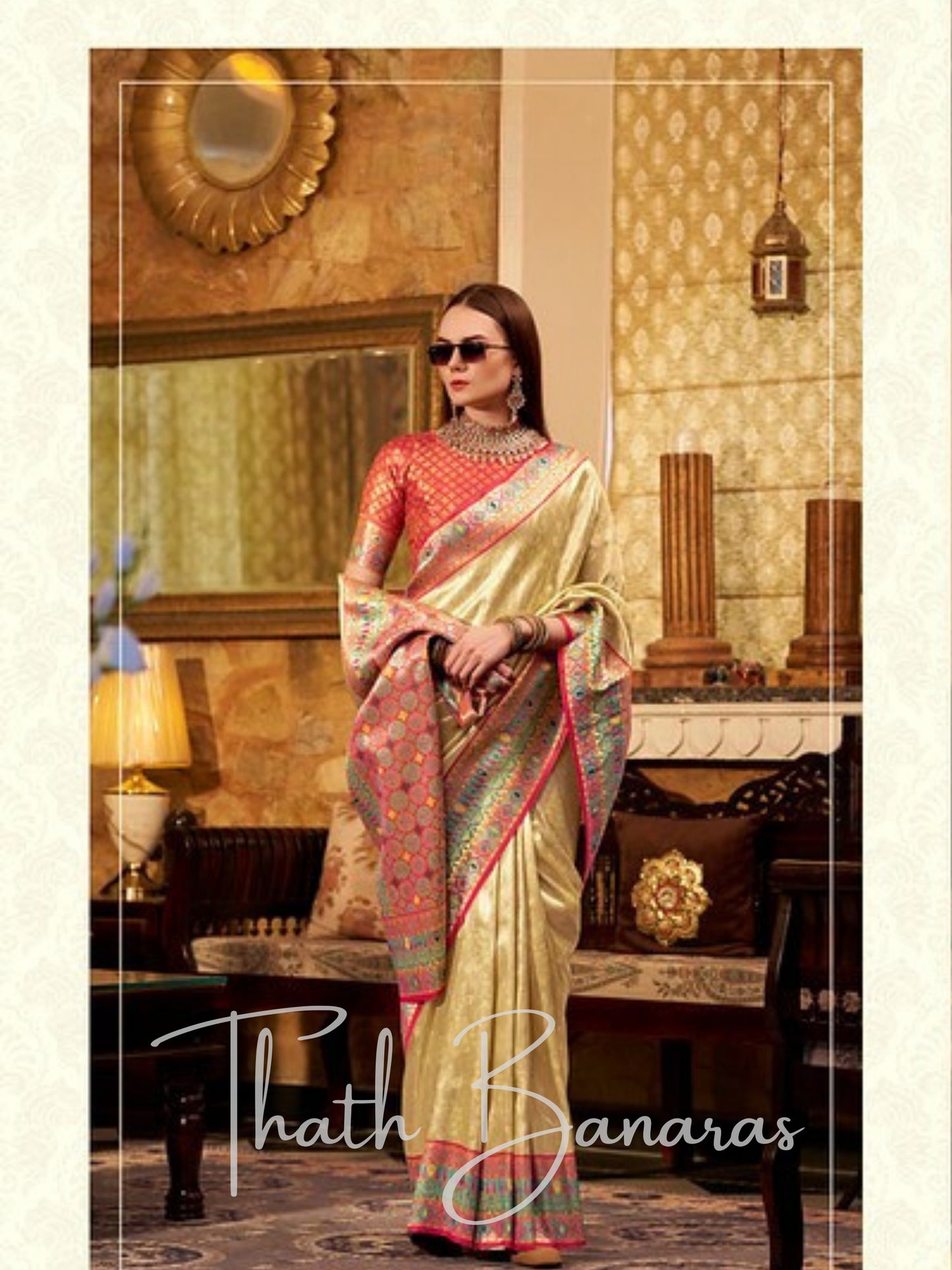 Ravishing Cream Silk Saree with Zari Work