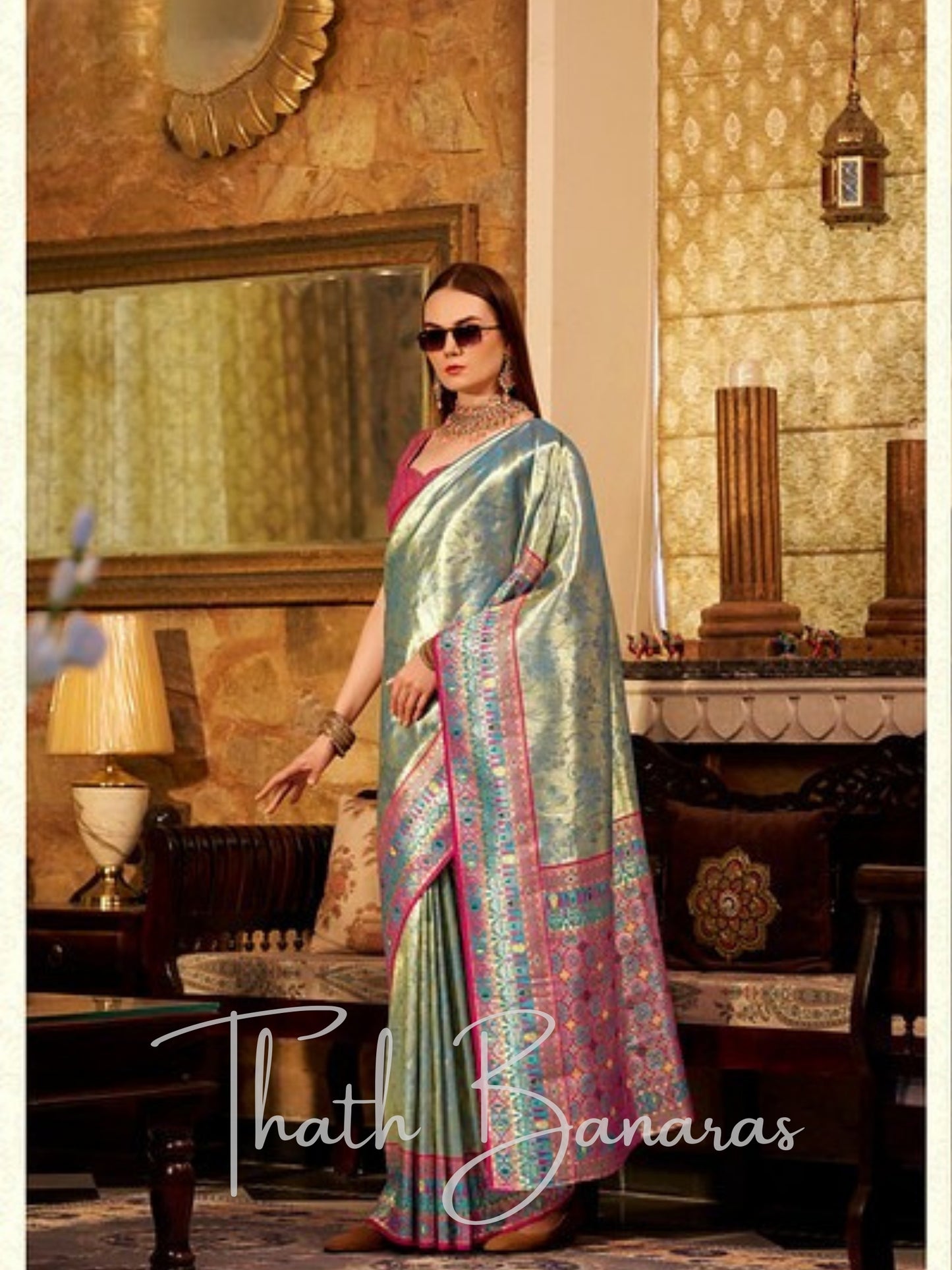 Teal Blue Woven Silk Saree with Intricate Zari work