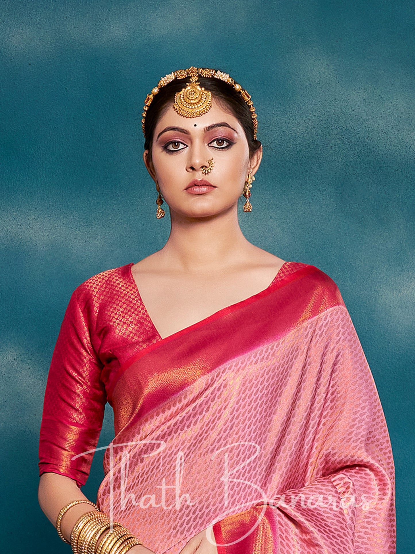 Carnation Pink Soft Kanjivaram Silk Saree With Chaap Dying