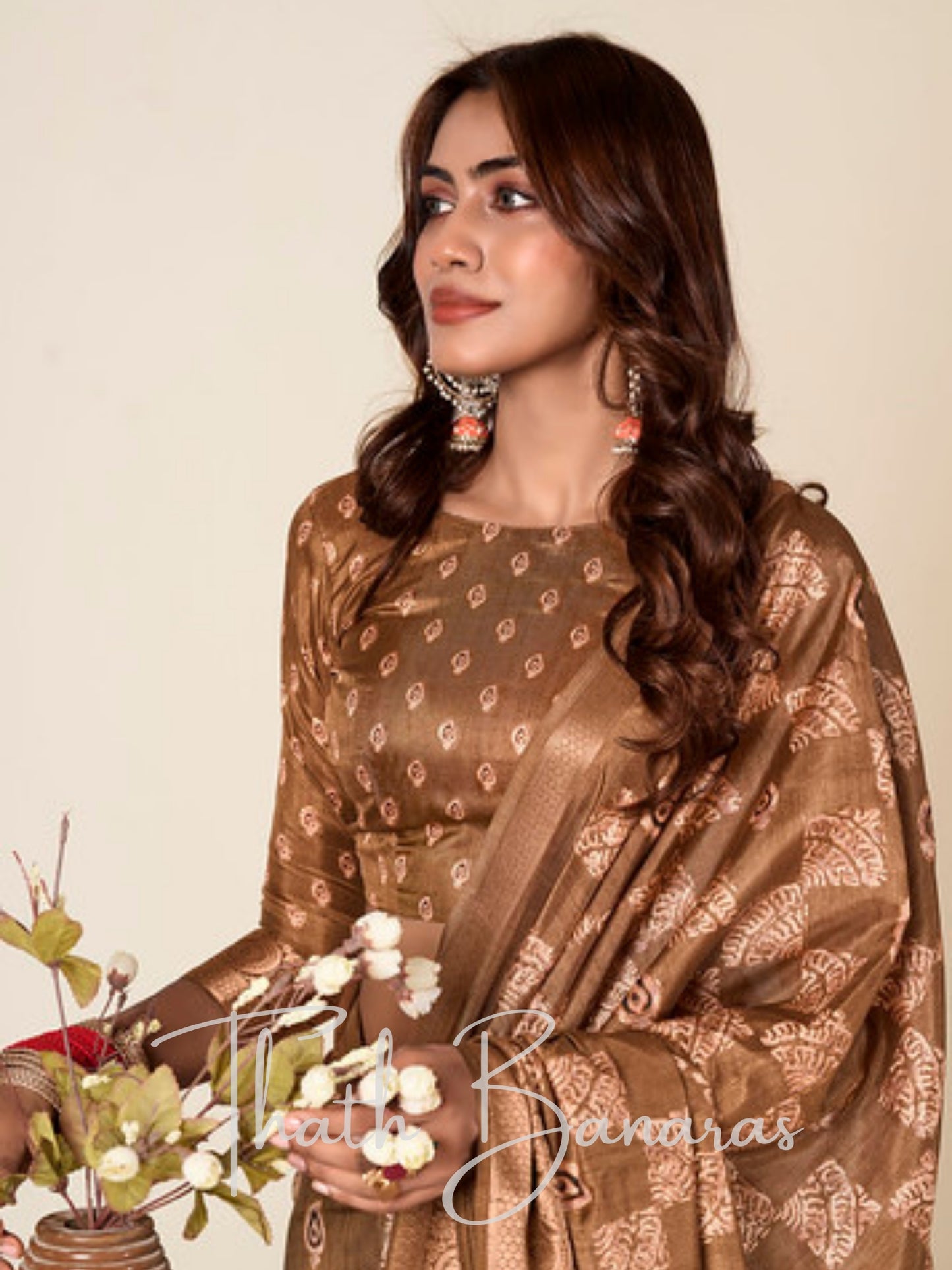 Traditional Brown MulMul Cotton Saree with Royal Zari Highlights