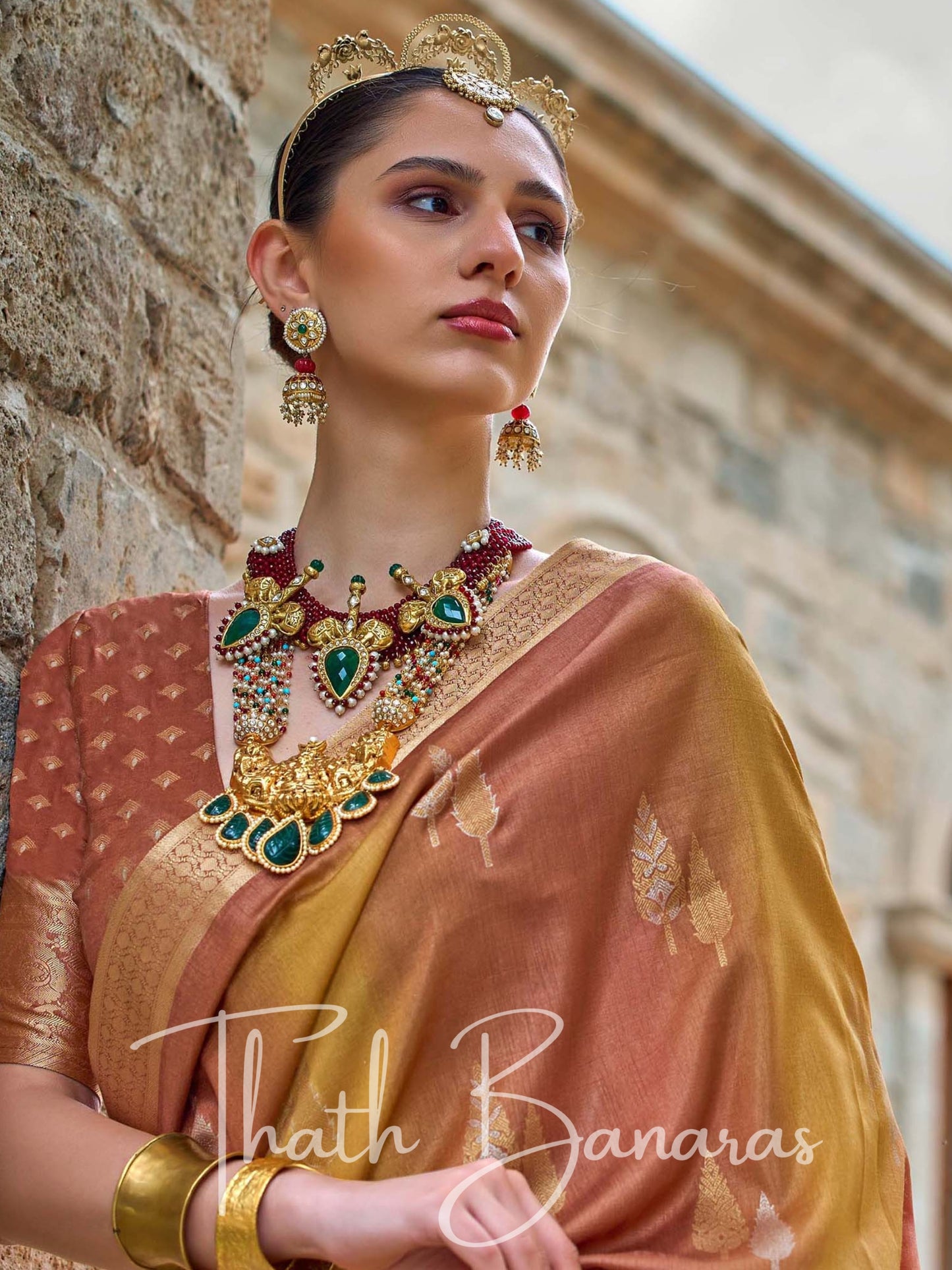 Rust & Yellow Poly Viscose Silk with Aqua Finish