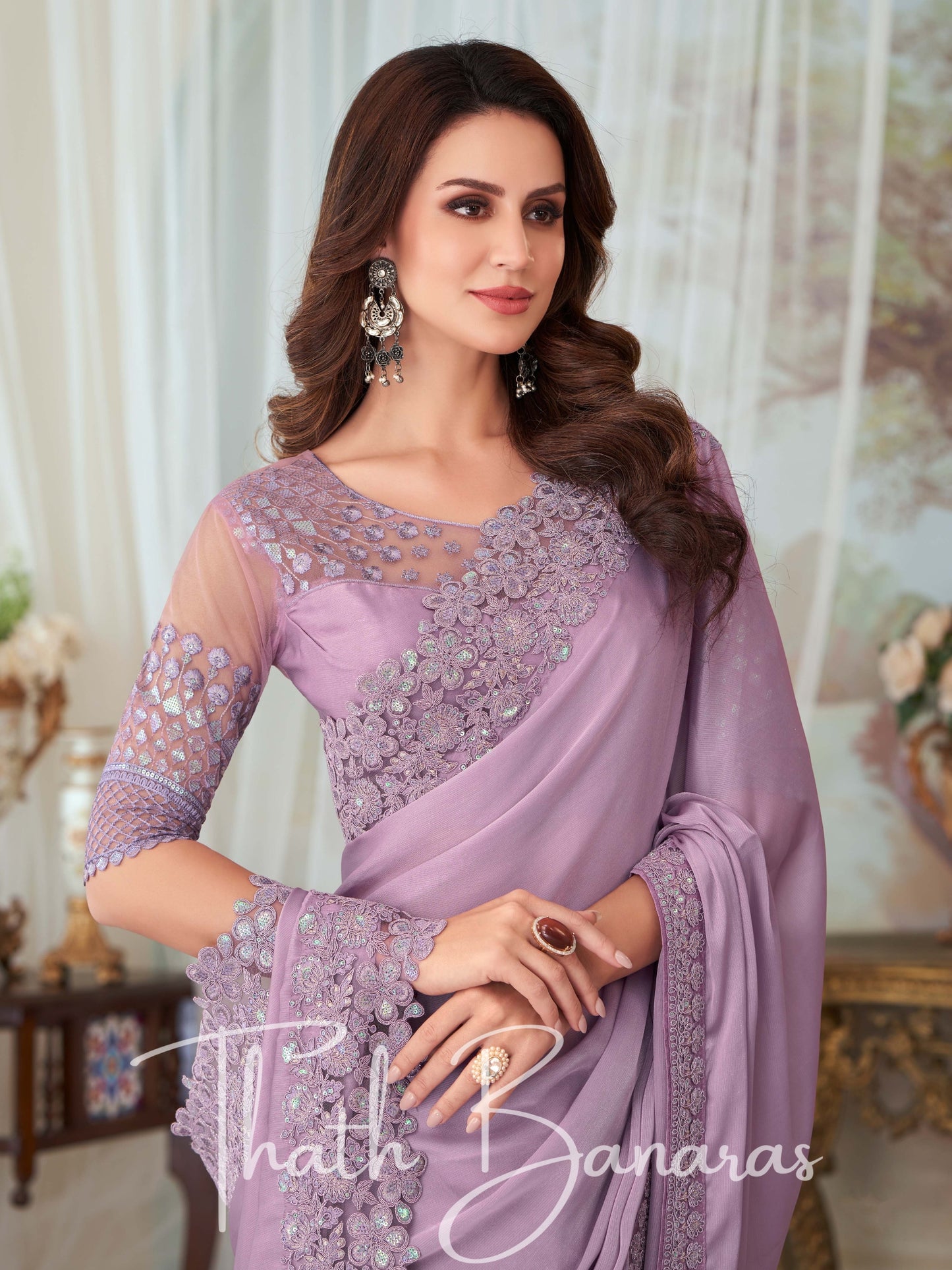 Indigo Purple Glorious Silk with Fancy Fabric Work