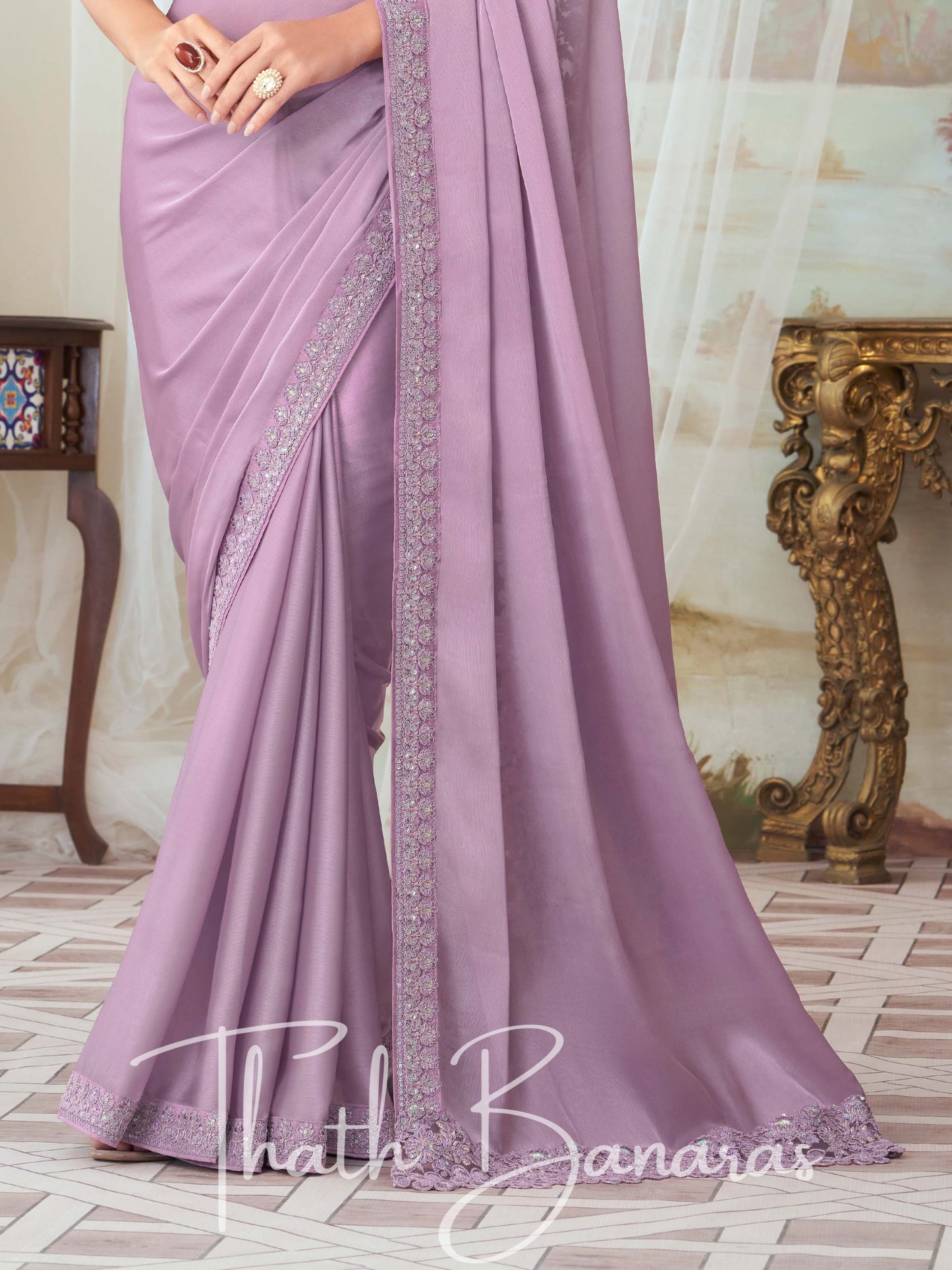 Indigo Purple Glorious Silk with Fancy Fabric Work