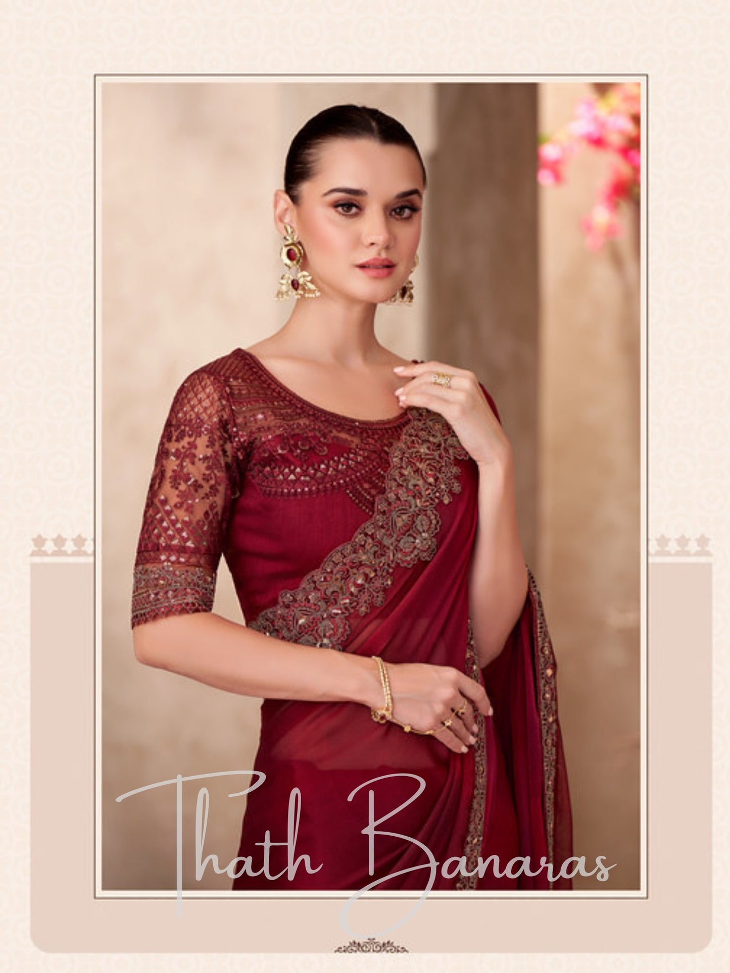 Royal Bright Red Crimson Katan Silk with Golden Zari