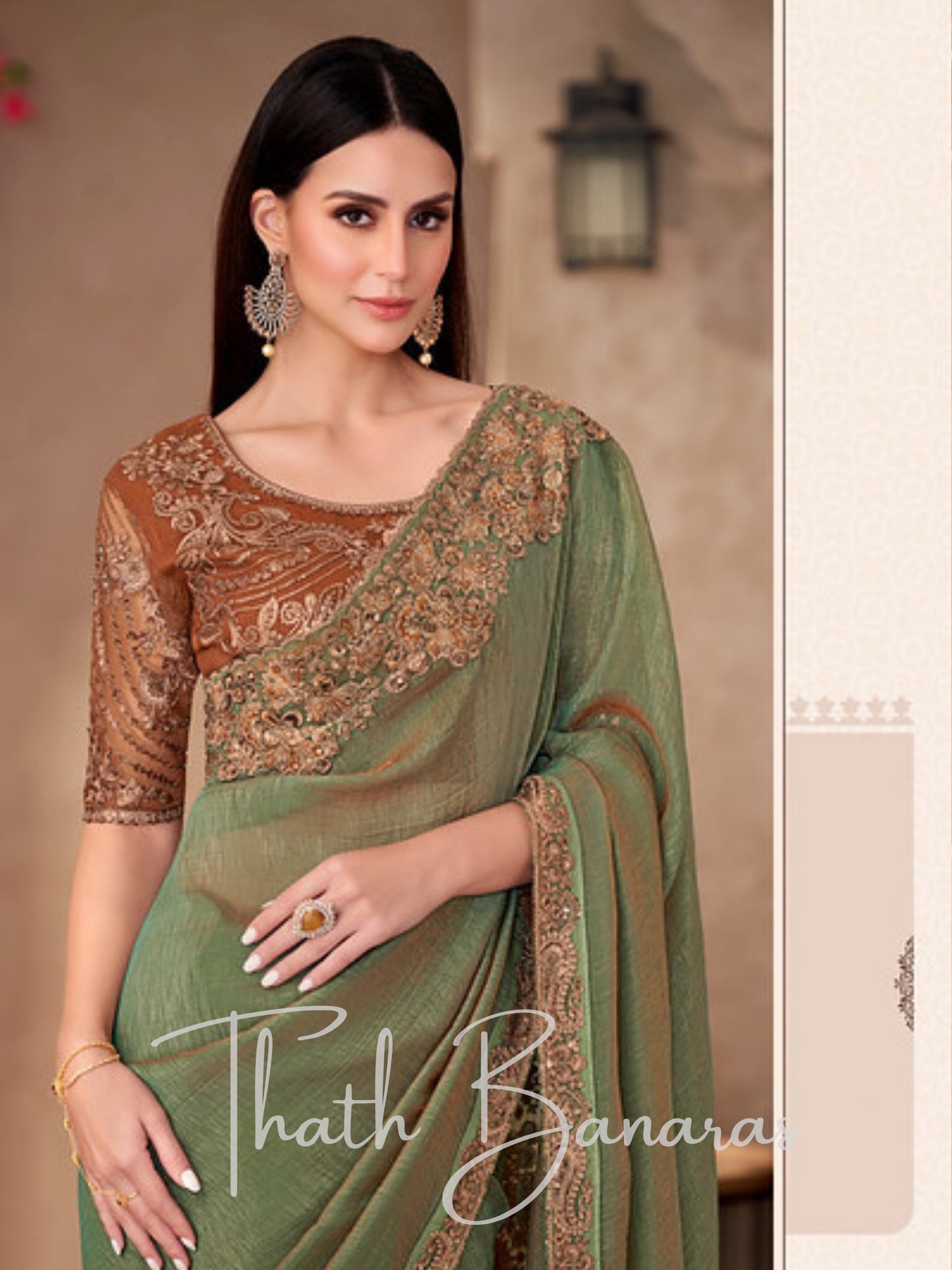 Stunning Green Georgette Silk Saree with Delicate Embroidery