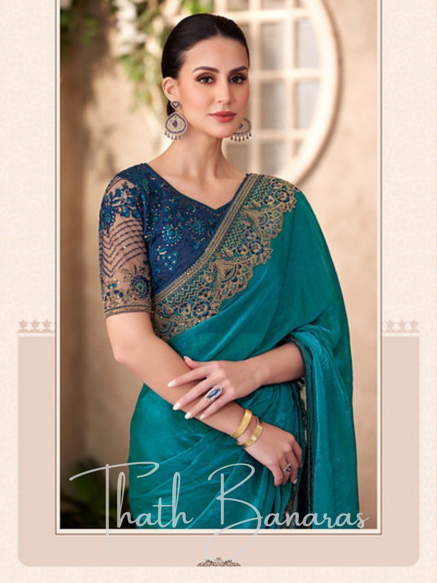 Ocean Teal Banarasi Silk Saree with Intricate Embroidery