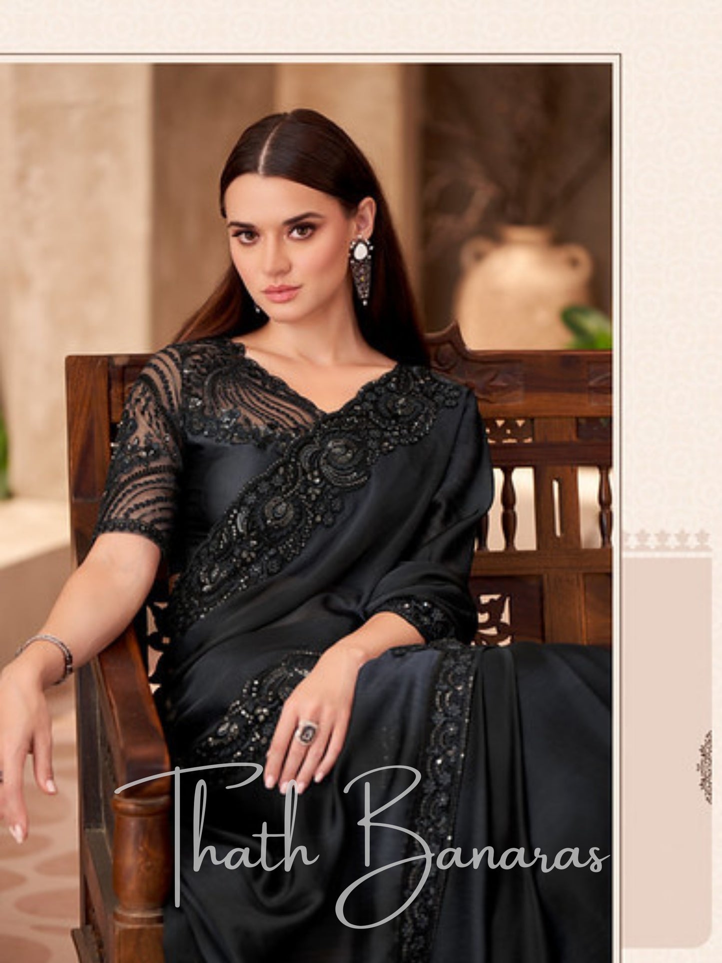 Black Georgette Sequence Saree with delicate Embroider work