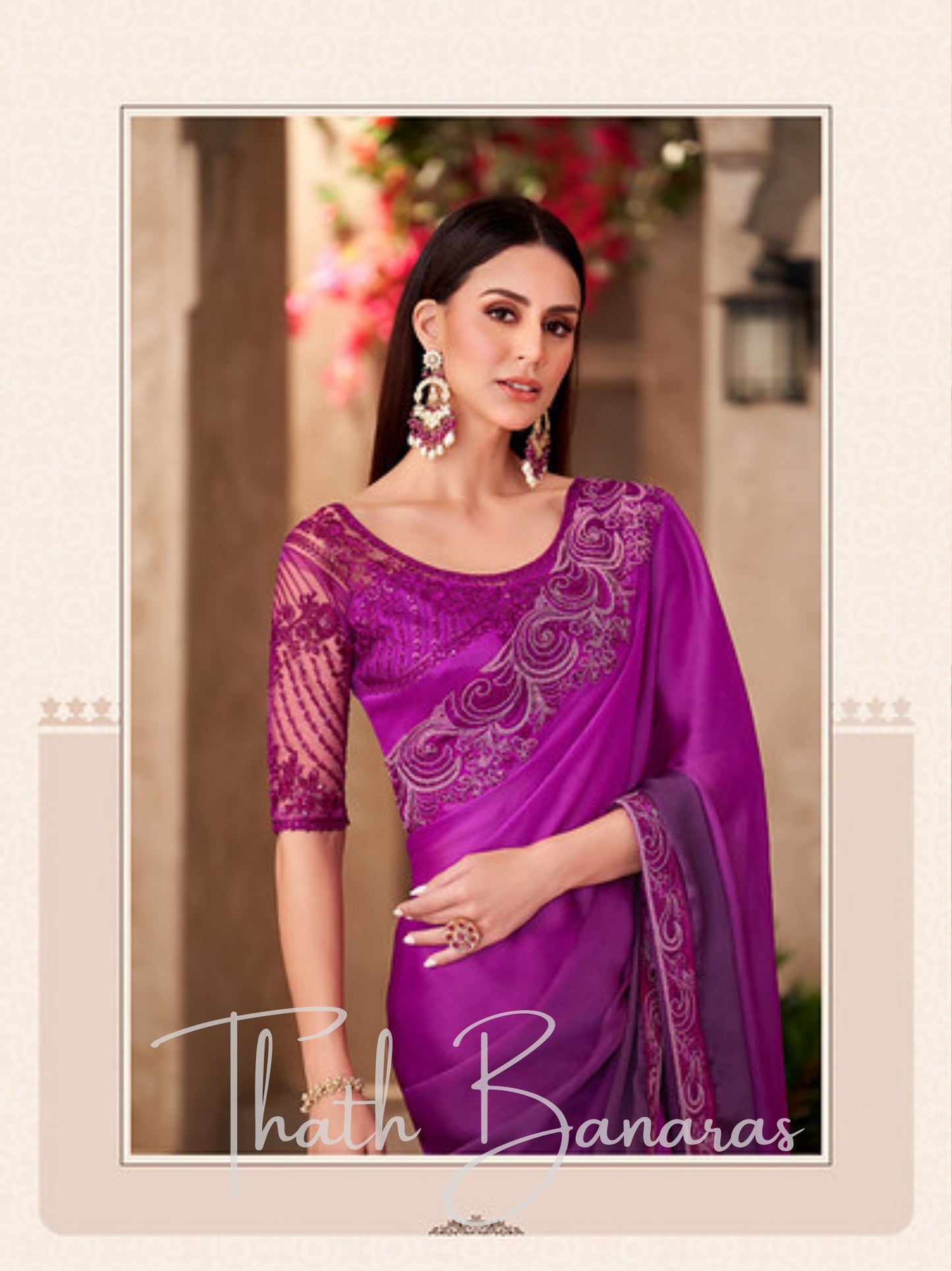 Elegant Purple Embroidered Faux Georgette Silk Saree