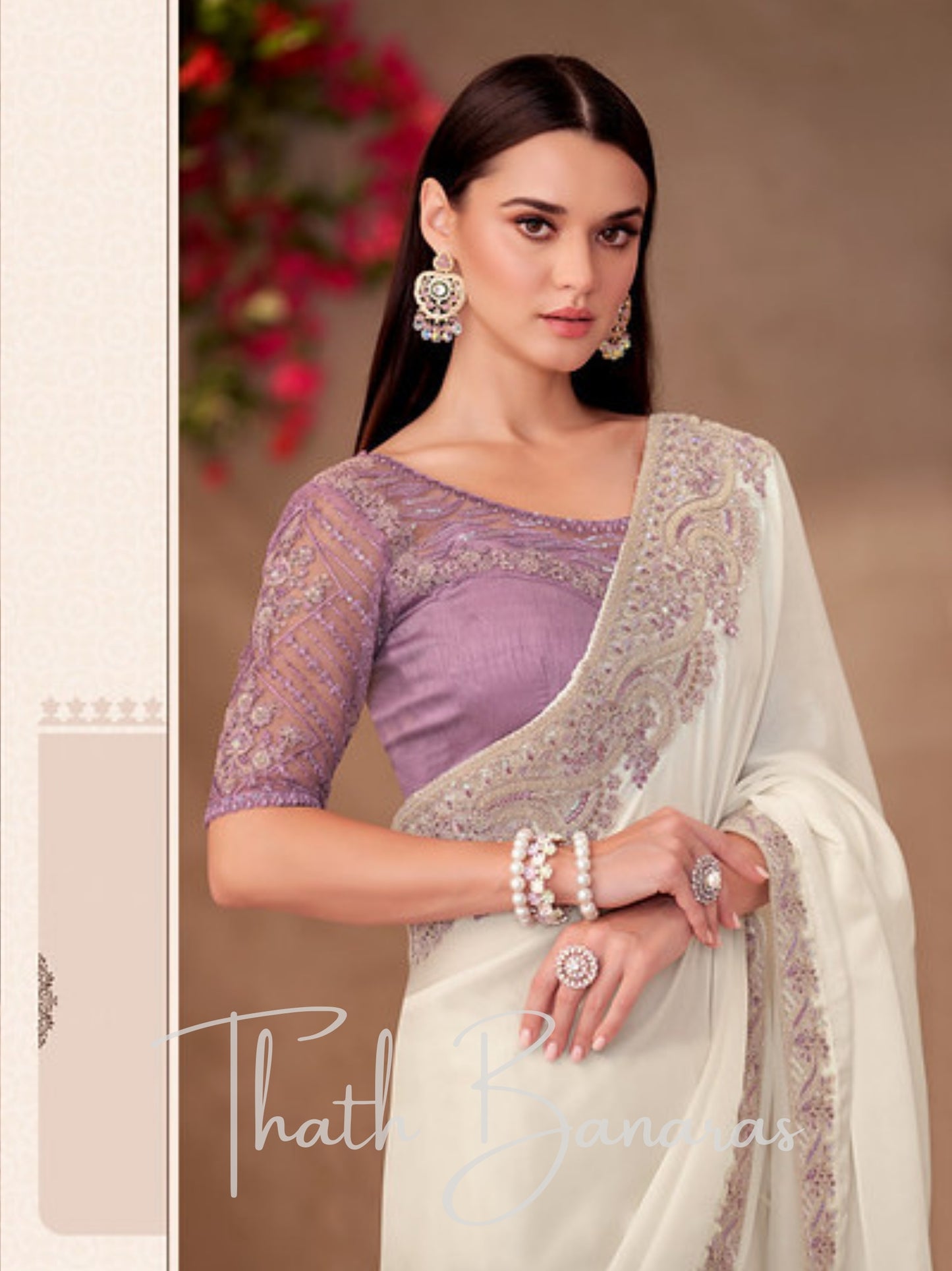 Designer White Georgette Saree with Heavy Embroidery