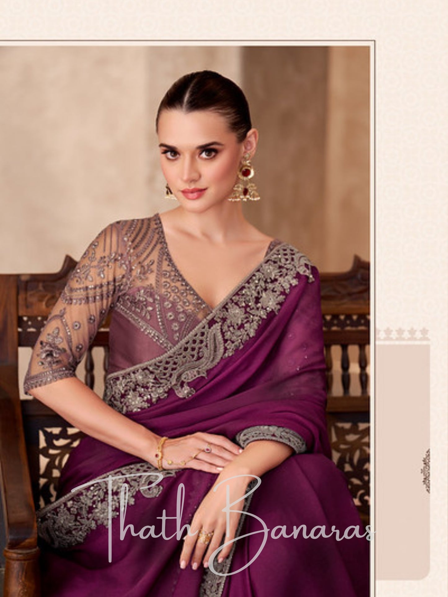 Luxe Wine Heavy Embroidered Designer Saree