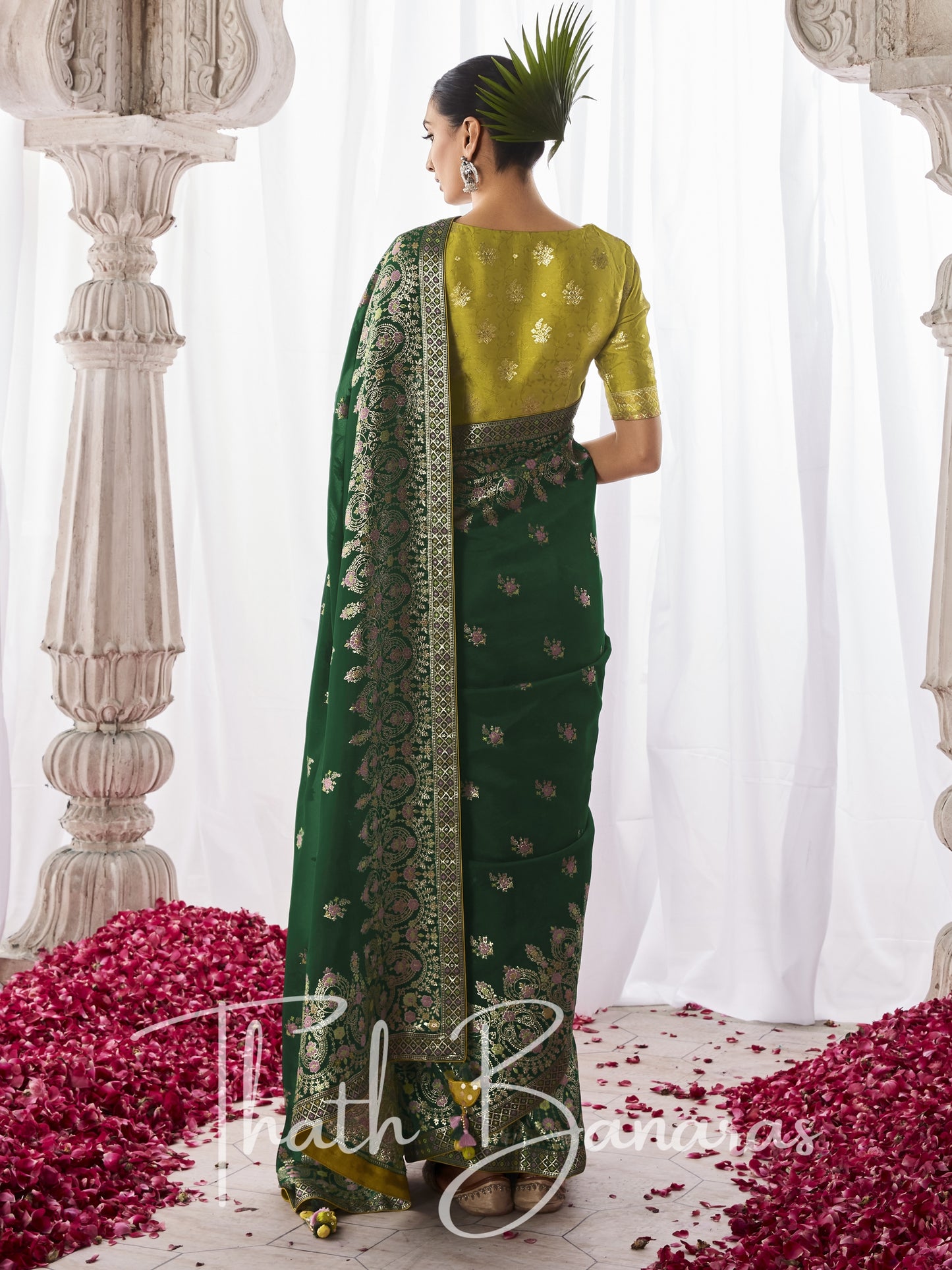 Green Kora Silk with Designer Minakari Pallu & Fancy Blouse