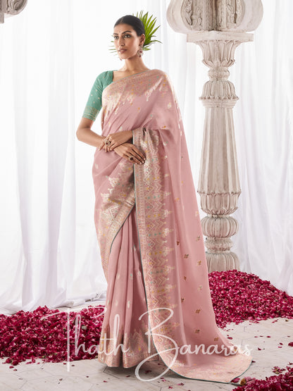 Peach Kora Silk with Designer Minakari Pallu & Fancy Blouse