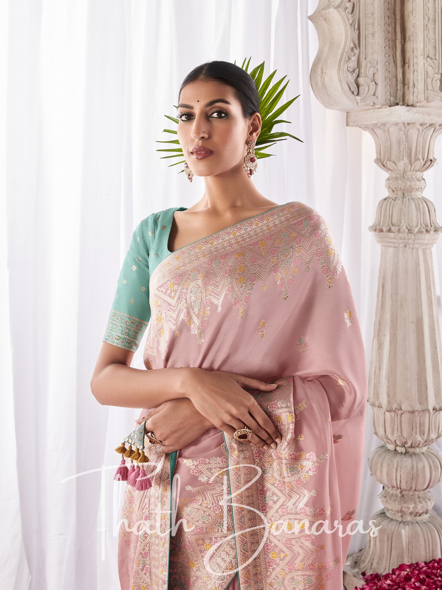 Peach Kora Silk with Designer Minakari Pallu & Fancy Blouse