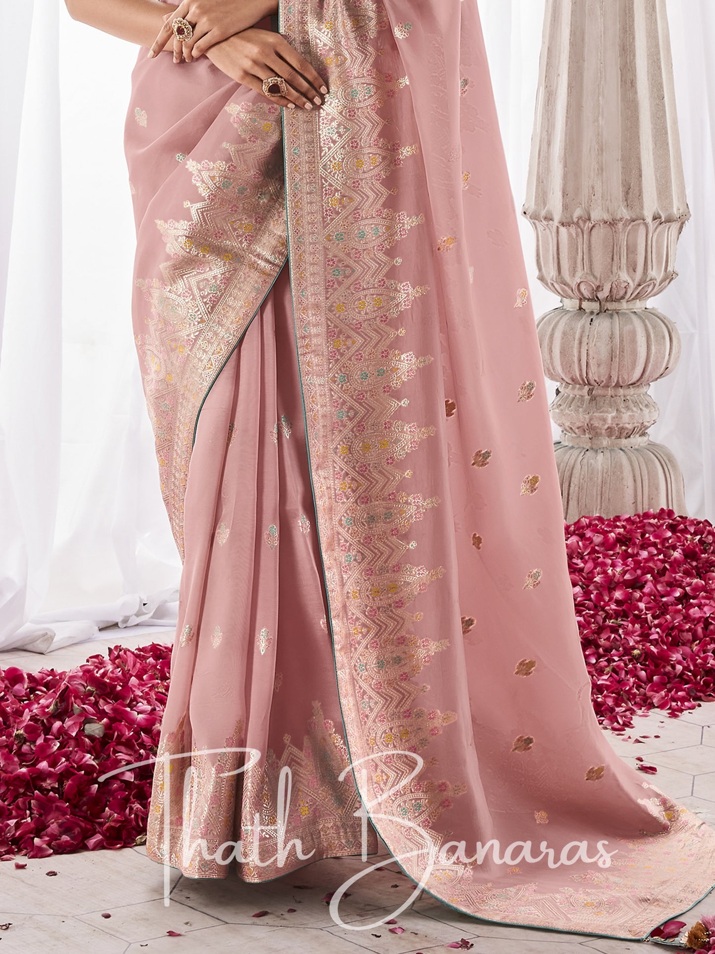 Peach Kora Silk with Designer Minakari Pallu & Fancy Blouse