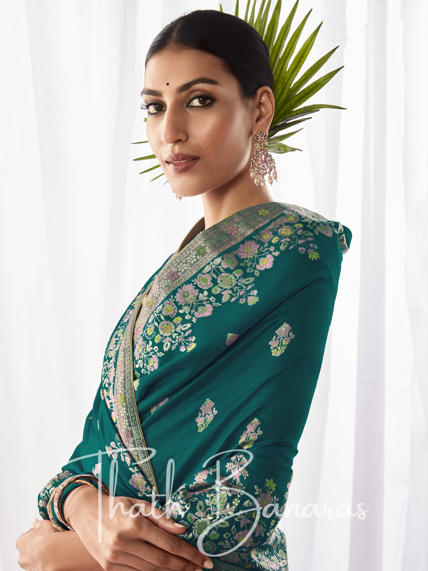 Teal Green Kora Silk with Designer Minakari Pallu & Fancy Blouse