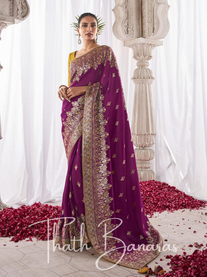 Purple Kora Silk with Designer Minakari Pallu & Fancy Blouse