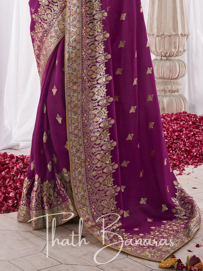 Purple Kora Silk with Designer Minakari Pallu & Fancy Blouse