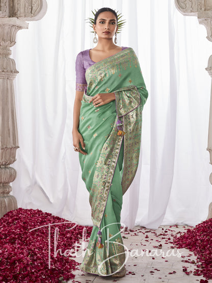 Sea Green Kora Silk with Designer Minakari Pallu & Fancy Blouse