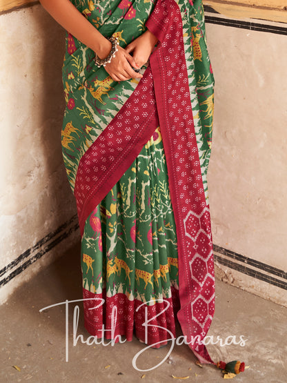 Green Tussar Silk Saree With Embroidered Blouse