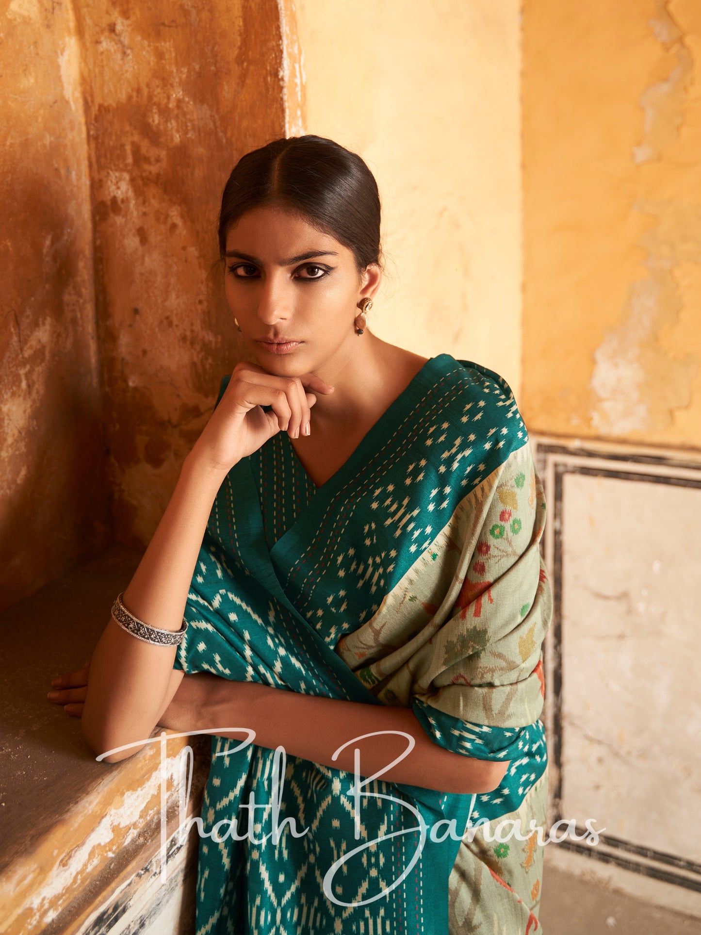 Sea Green Tussar Silk Saree With Embroidered Blouse