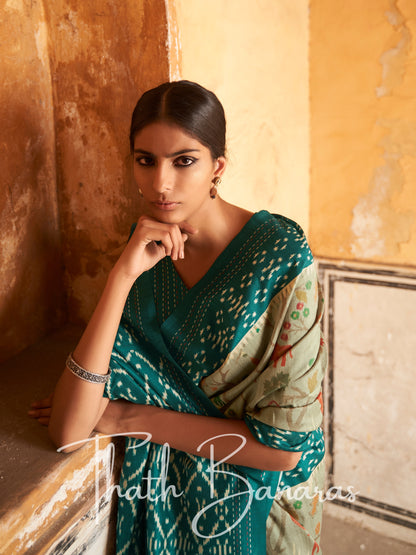 Sea Green Tussar Silk Saree With Embroidered Blouse