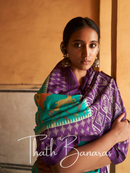 Cyan BlueTussar Silk Saree With Embroidered Blouse