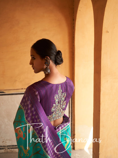 Cyan BlueTussar Silk Saree With Embroidered Blouse