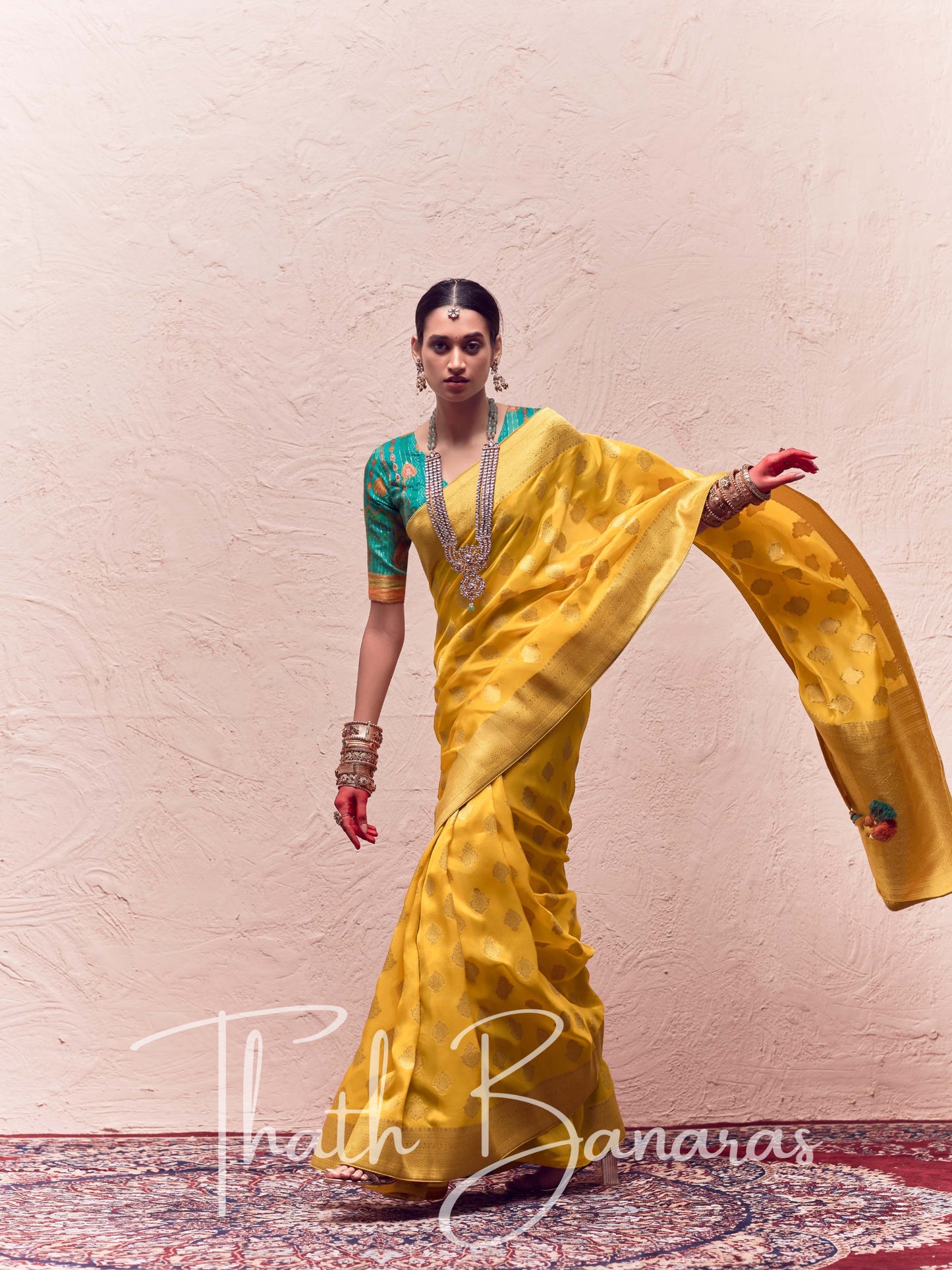 Orche Yellow Pure Crepe Zari Weaving Dola Silk With Tussales & Zari Weaving Blouse