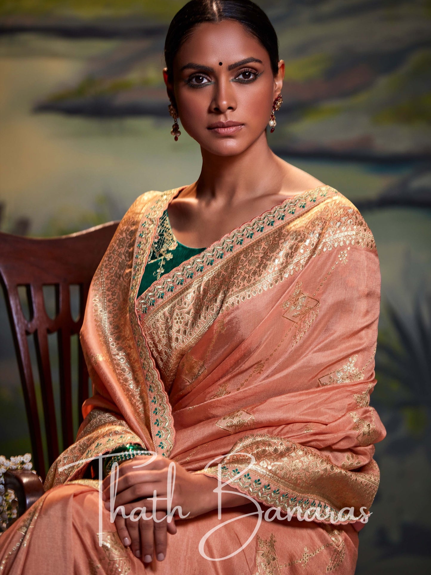 Blossom Peach Pure Dola Silk with Fancy Lace Border and Embroidery Worked Blouse