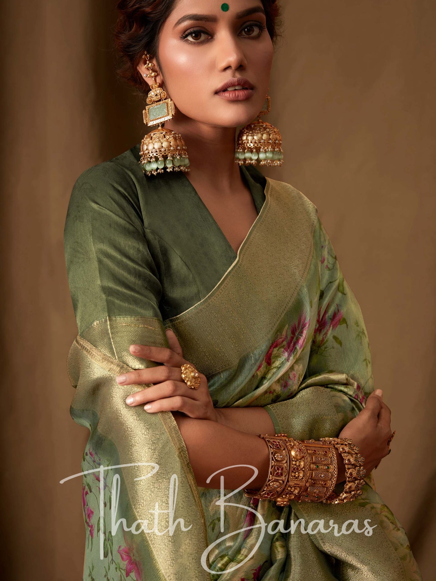 Pastel Green Banarasi Jacquard Tissue Silk Saree with Zari Work