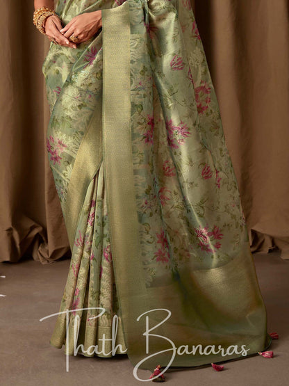 Pastel Green Banarasi Jacquard Tissue Silk Saree with Zari Work