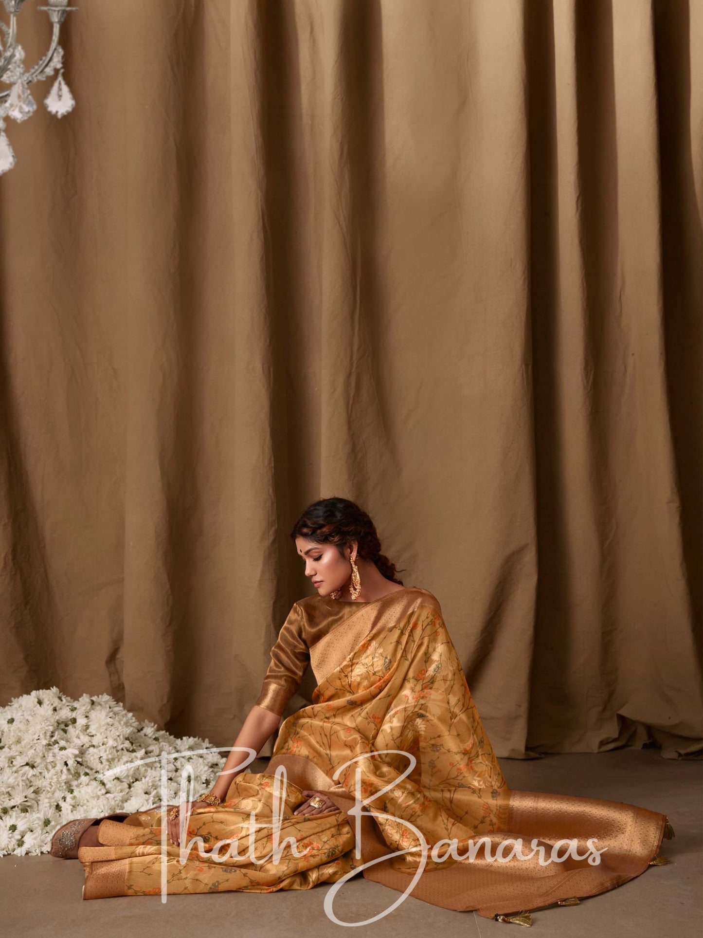 Medallion Yellow Banarasi Jacquard Tissue Silk Saree with Zari Work