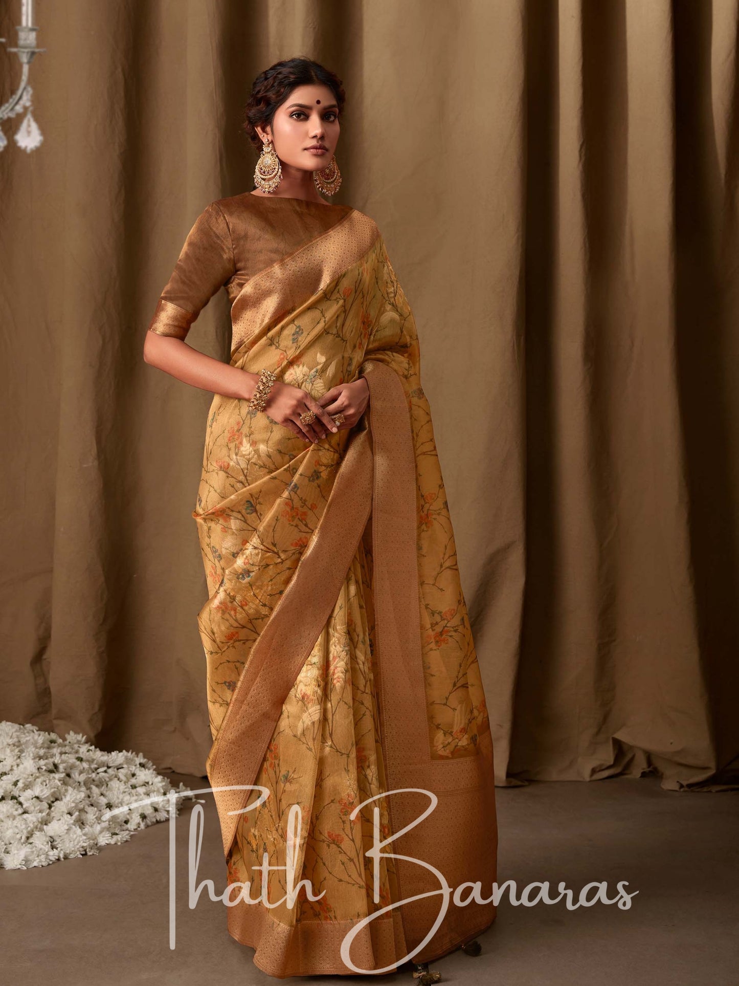 Medallion Yellow Banarasi Jacquard Tissue Silk Saree with Zari Work