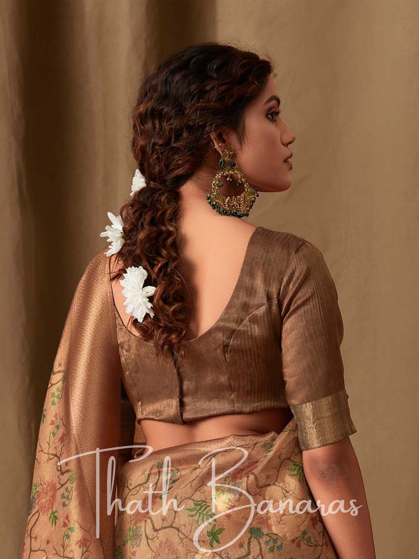 Caramel Brown Banarasi Jacquard Tissue Silk Saree with Zari Work