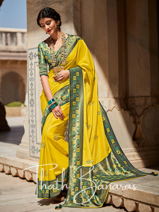 Yellow Paithani saree with designer blouse