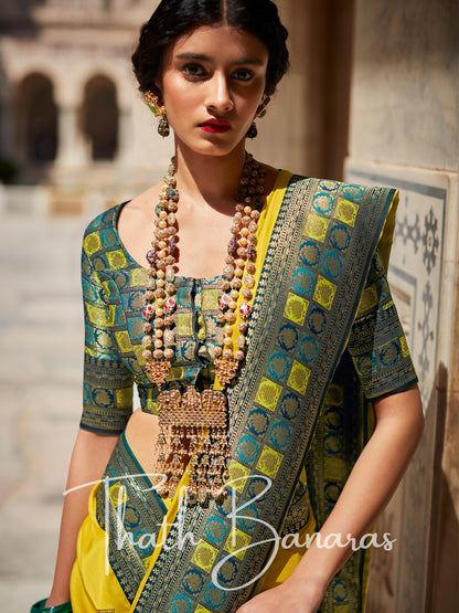 Yellow Paithani saree with designer blouse