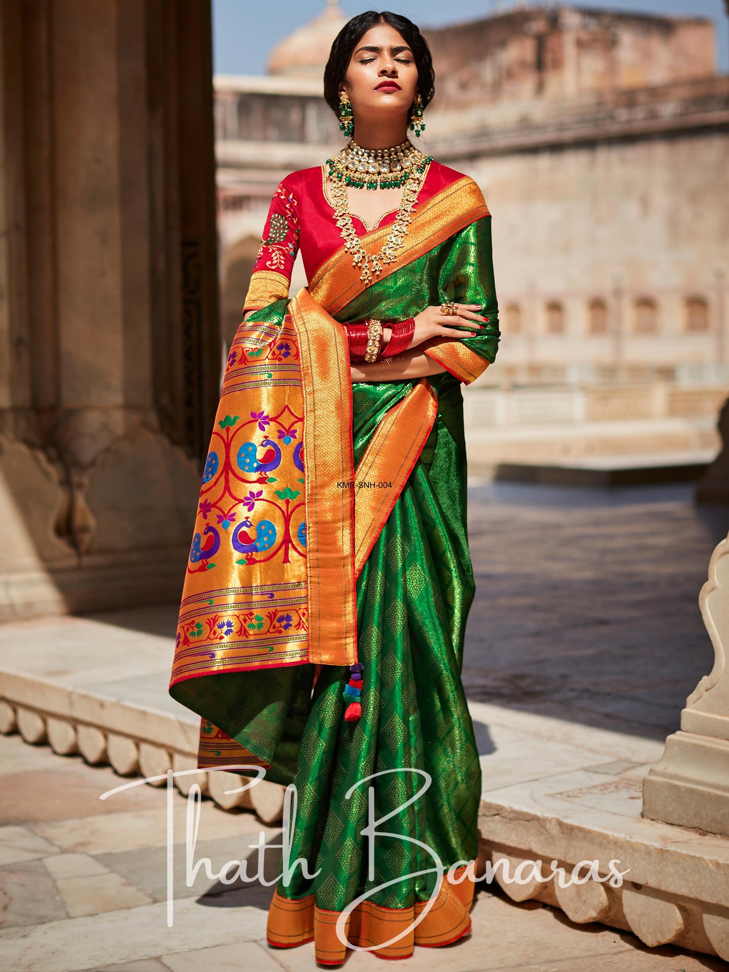 Green Paithani saree with designer blouse