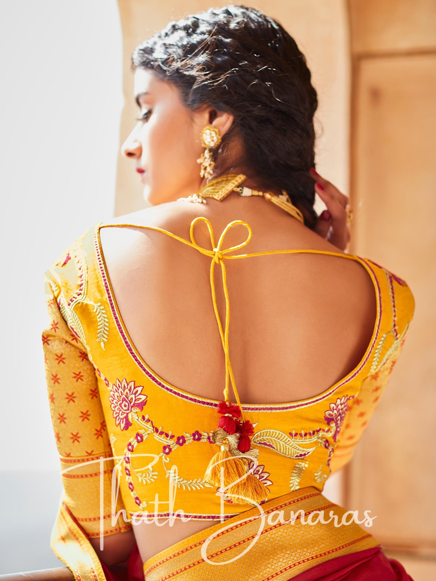 Red Paithani saree with designer blouse