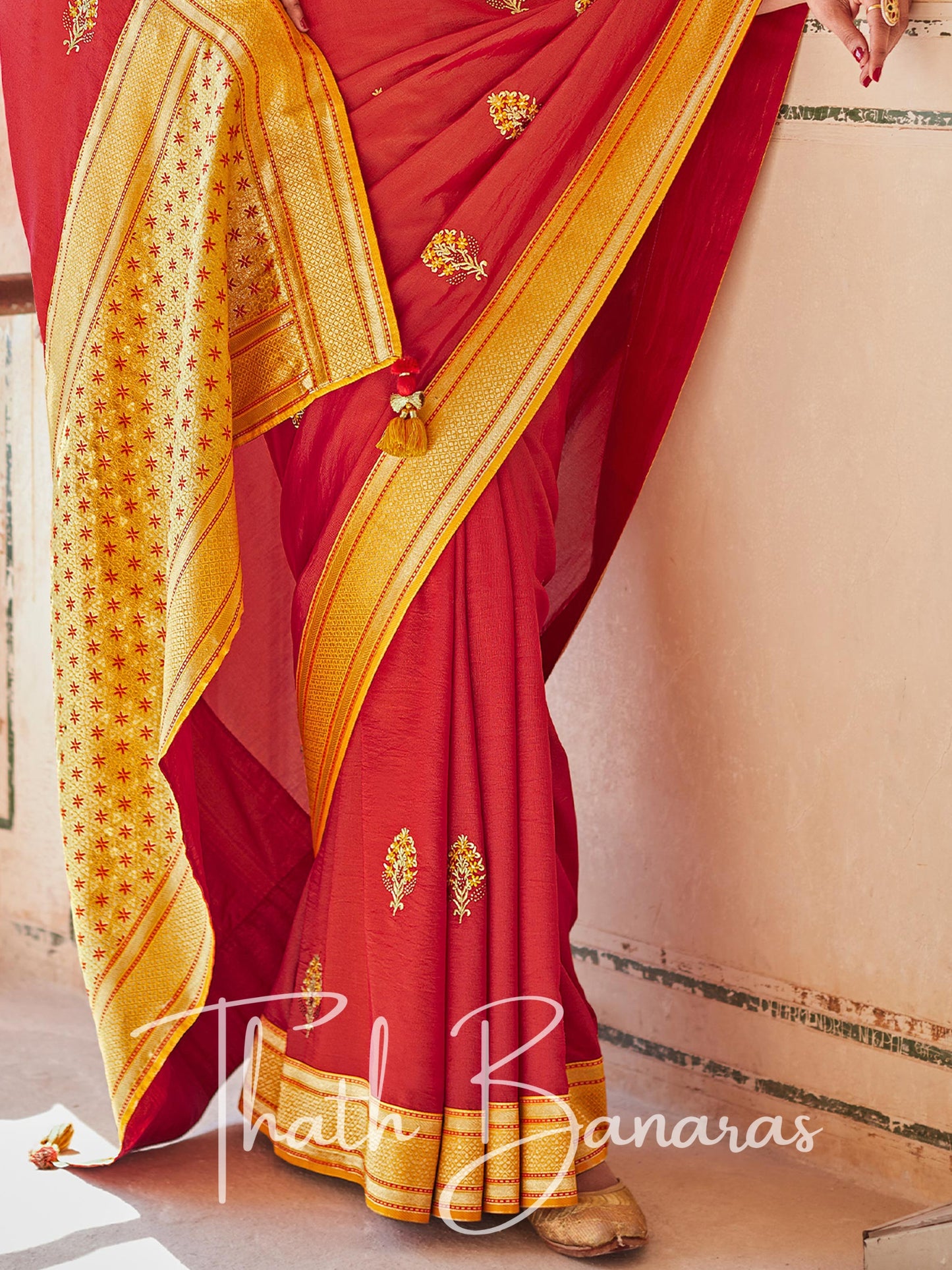 Red Paithani saree with designer blouse