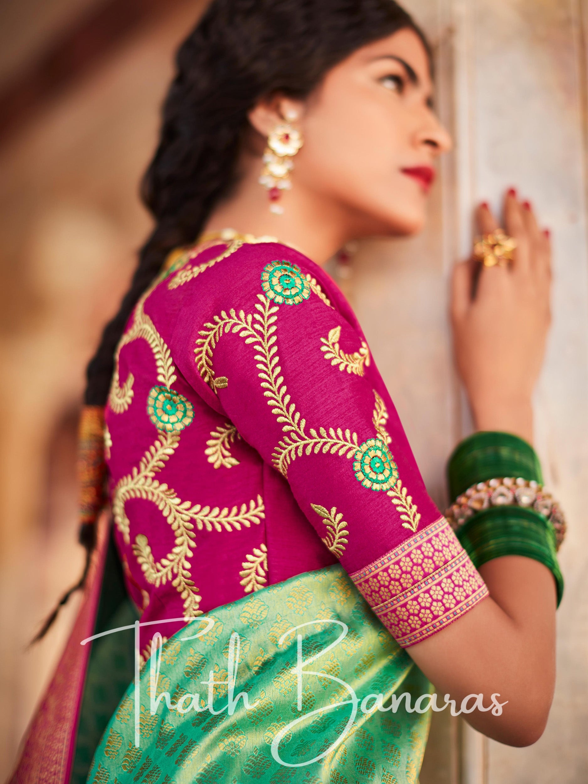 Shop Copper Zari Peshwai Paithani Saree Blouse Designs Online – Sunasa