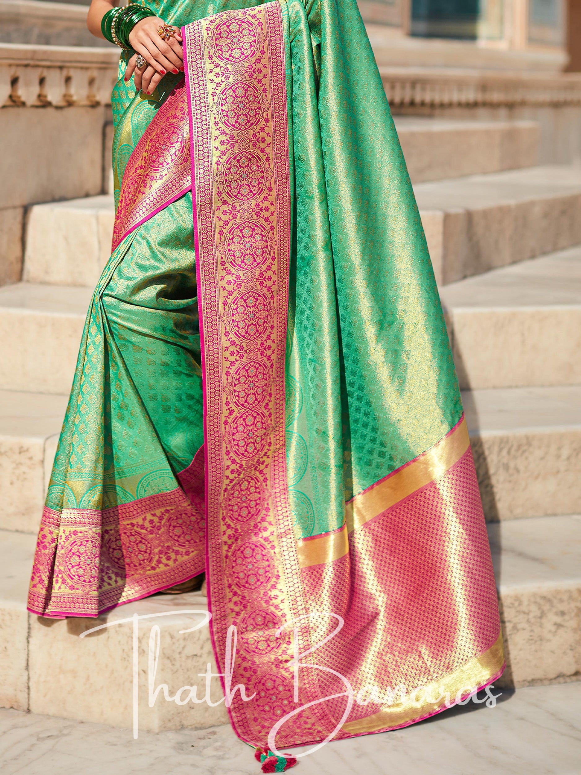 Charming Dark Green and golden zari Designed Silk Beautiful GREEN Paithani  Saree