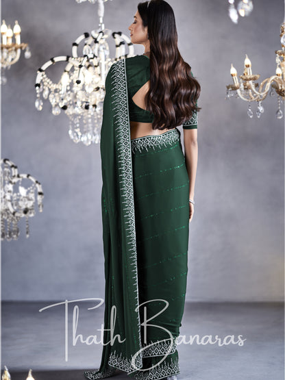 Dark Green Pure Satin Viscose with Heavy Zarkan Work