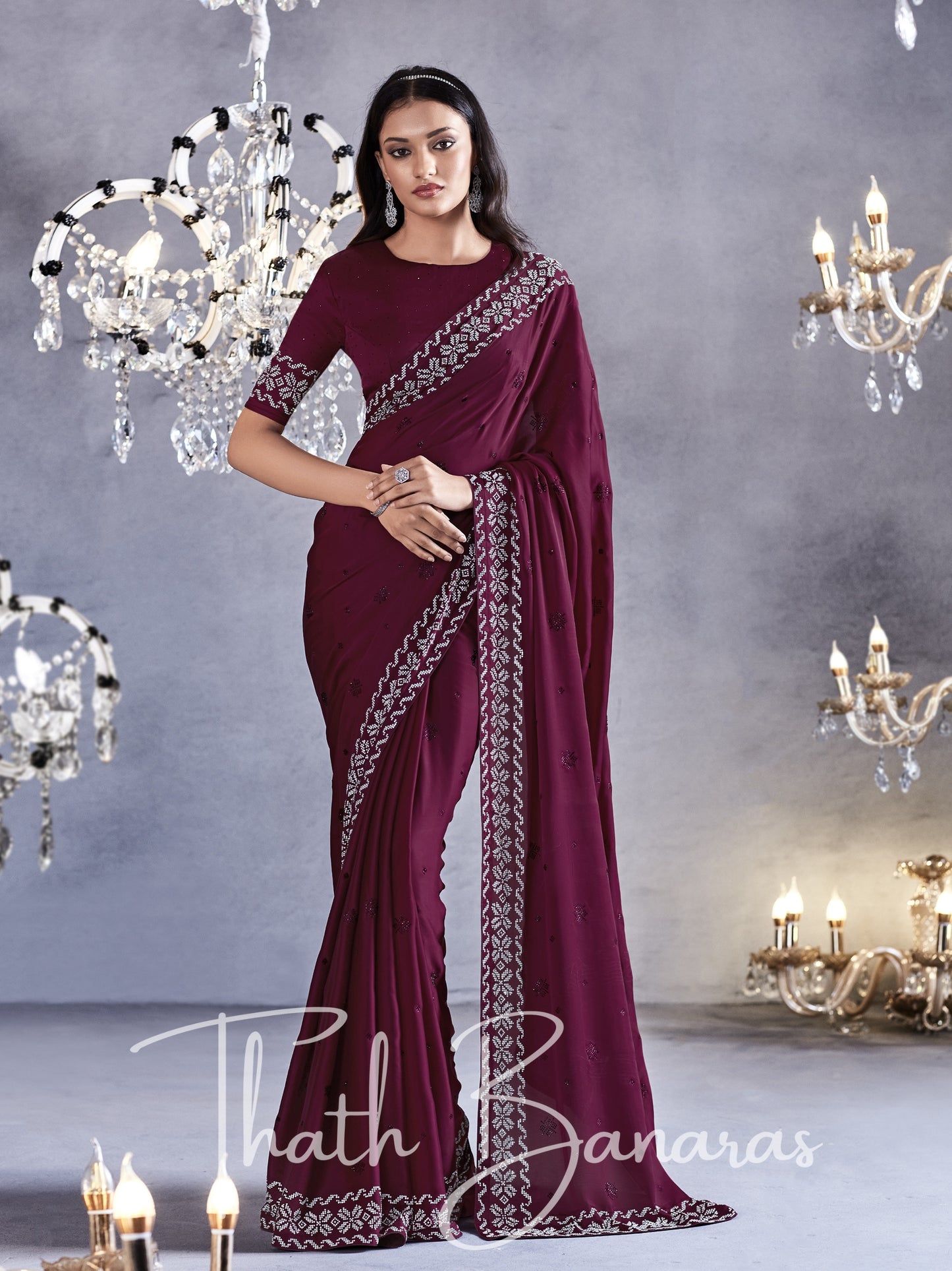 Maroon Pure Satin Viscose with Heavy Zarkan Work