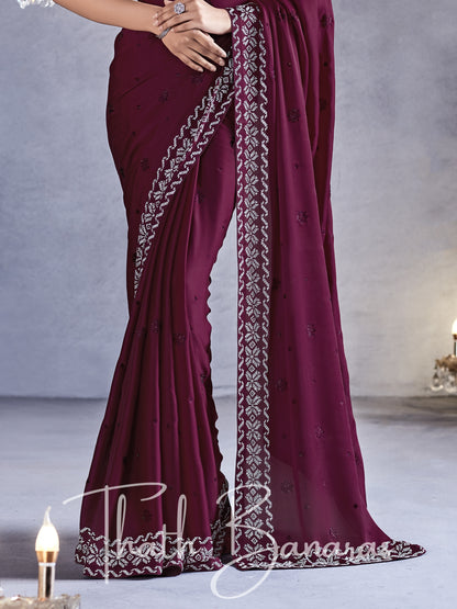 Maroon Pure Satin Viscose with Heavy Zarkan Work